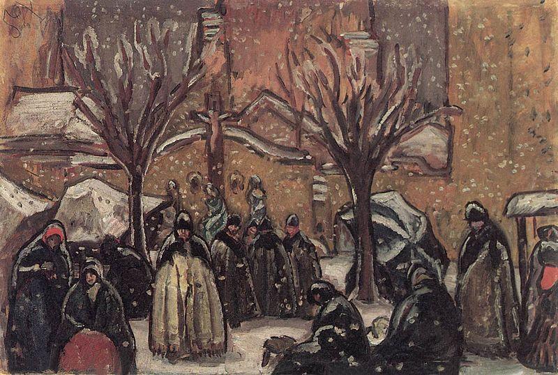 Market of Kecskemet in Winter, Bela Ivanyi-Grunwald